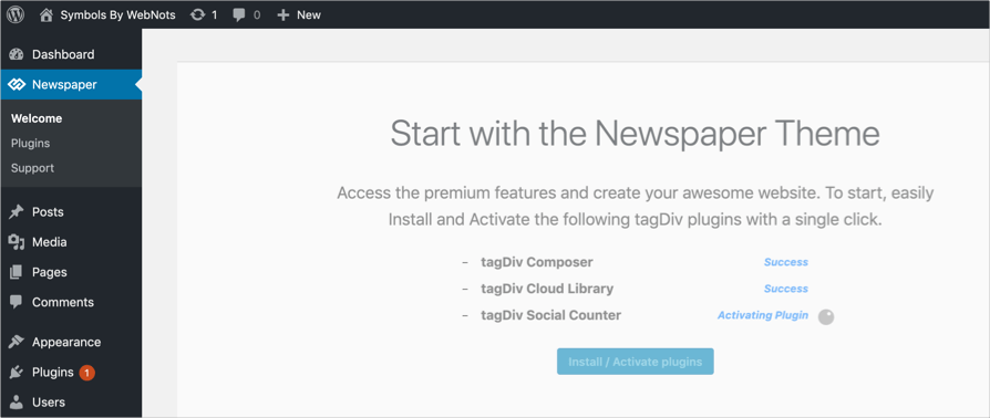 Activating plugins with newspaper theme