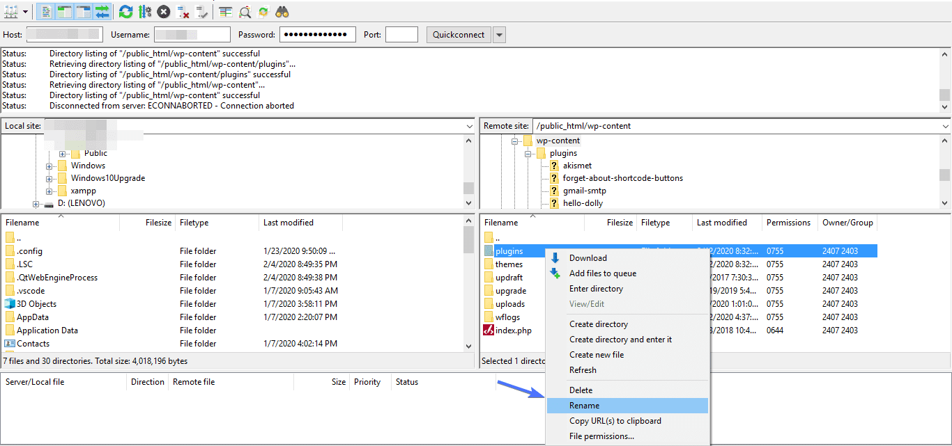 Here's how to change the name of the FTP folder
