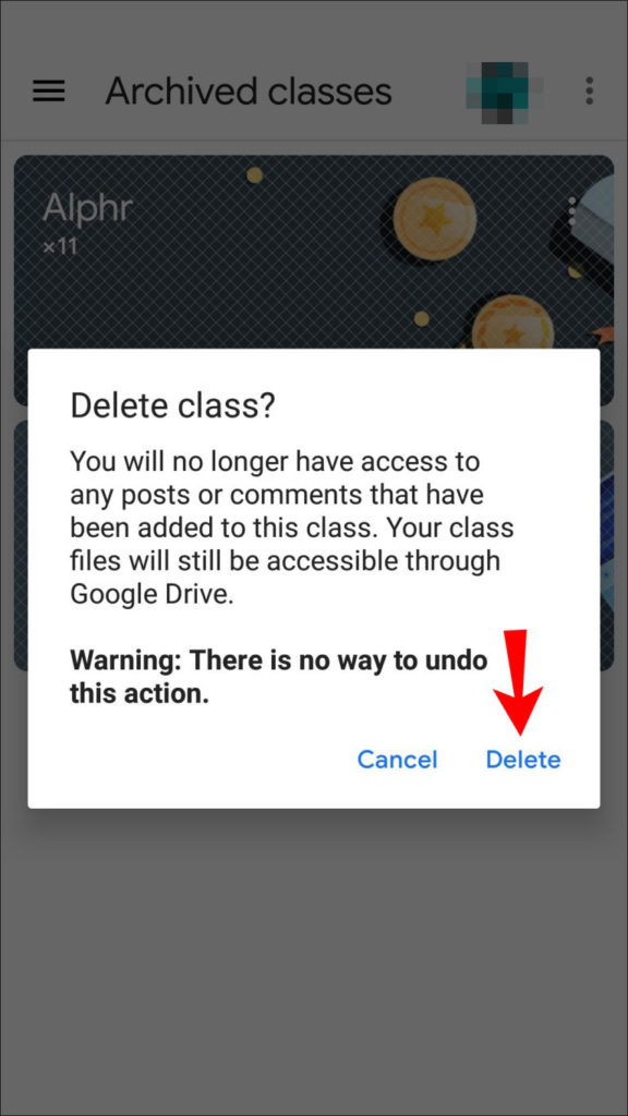 Delete class Google Classroom from mobile