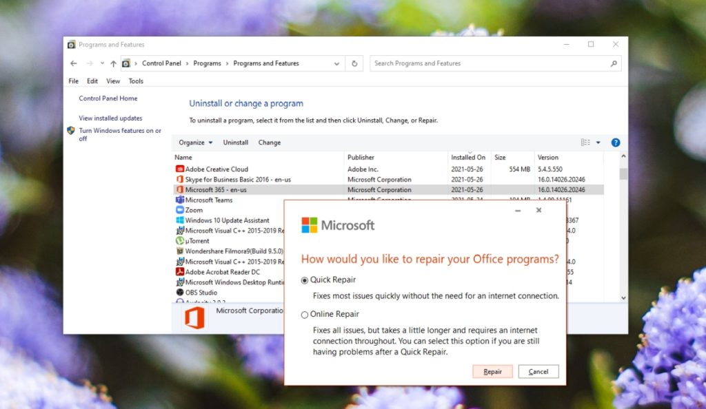 Repair Microsoft Outlook.
