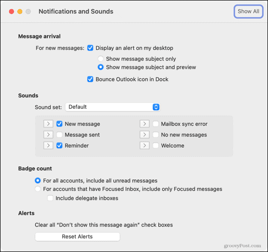outlook for mac receiving alerts for another user
