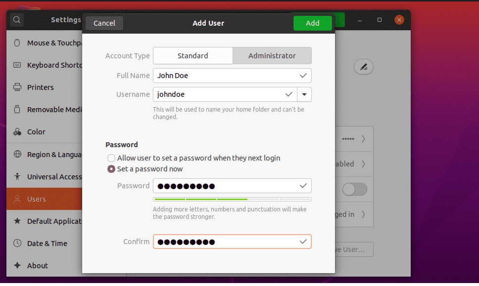 ubuntu new user creation 4
