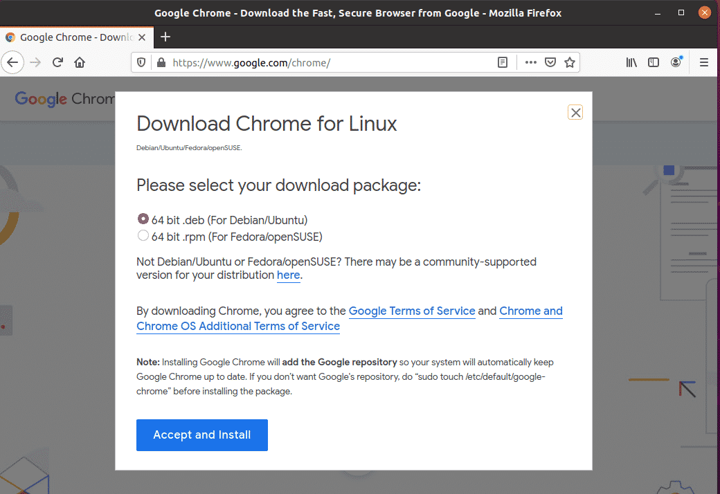 Installing ubuntu from Google Chrome