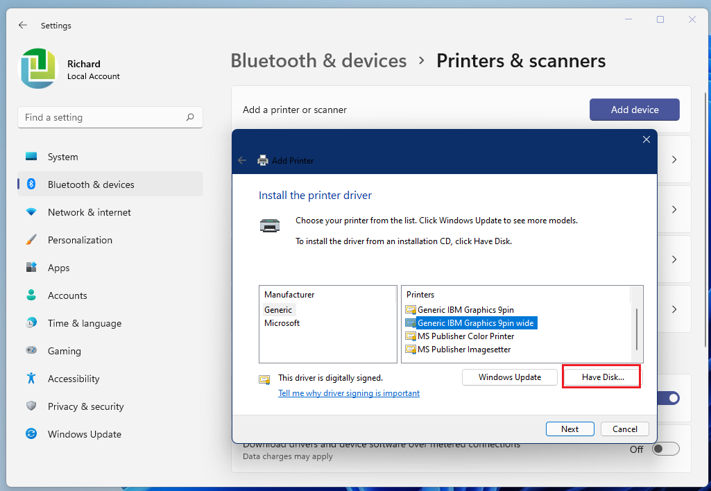 Windows 11 easily adds a wireless printer