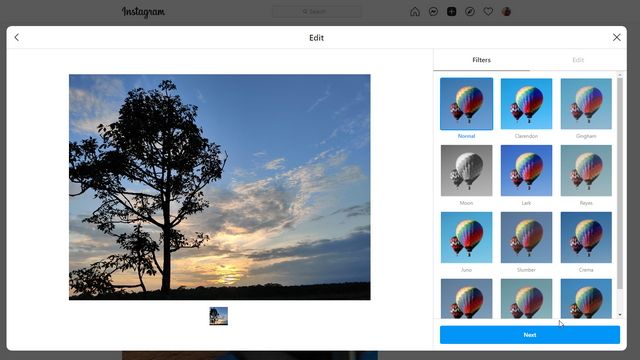 Apply filters on Instagram from PC or Mac.