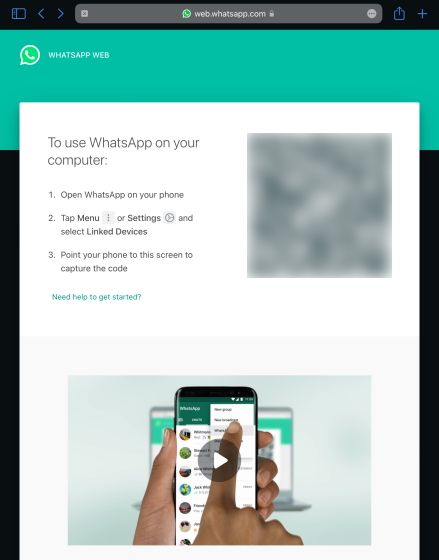 WhatsApp Web in Safari.