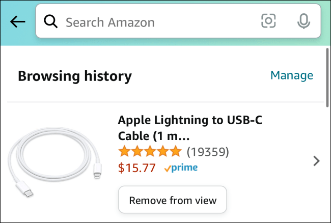 View Amazon browsing history from mobile devices.