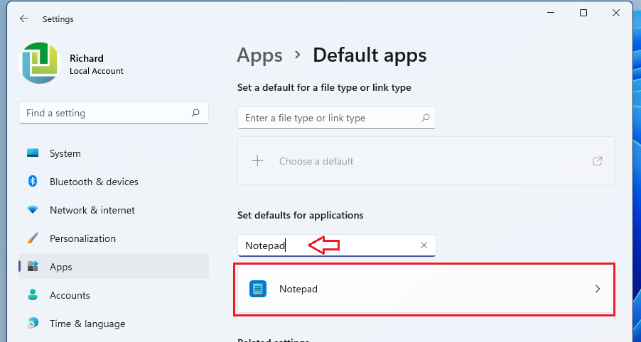 windows 11 default apps notepad