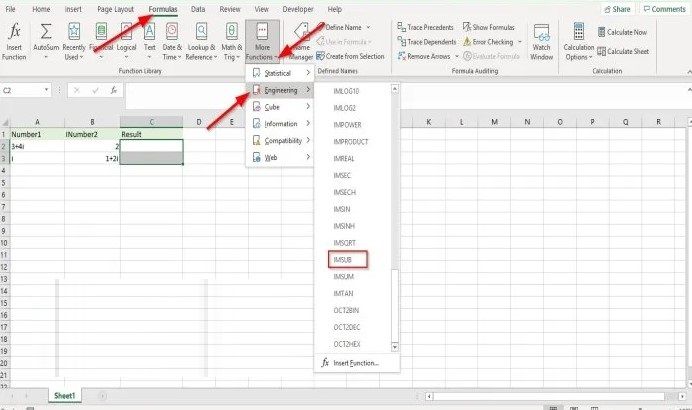 How to use the IMSUB Excel function