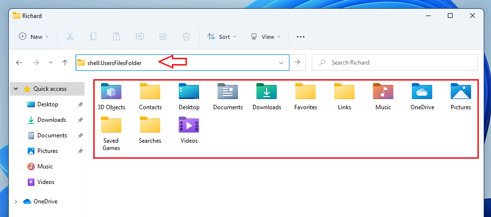 Windows 11 personal folder in the home directory