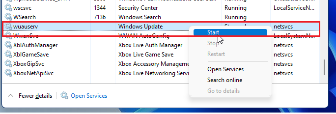 start windows update service windows 11