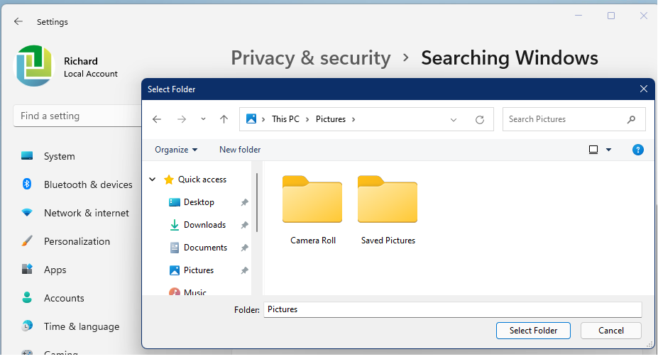 windows 11 select excluded folder