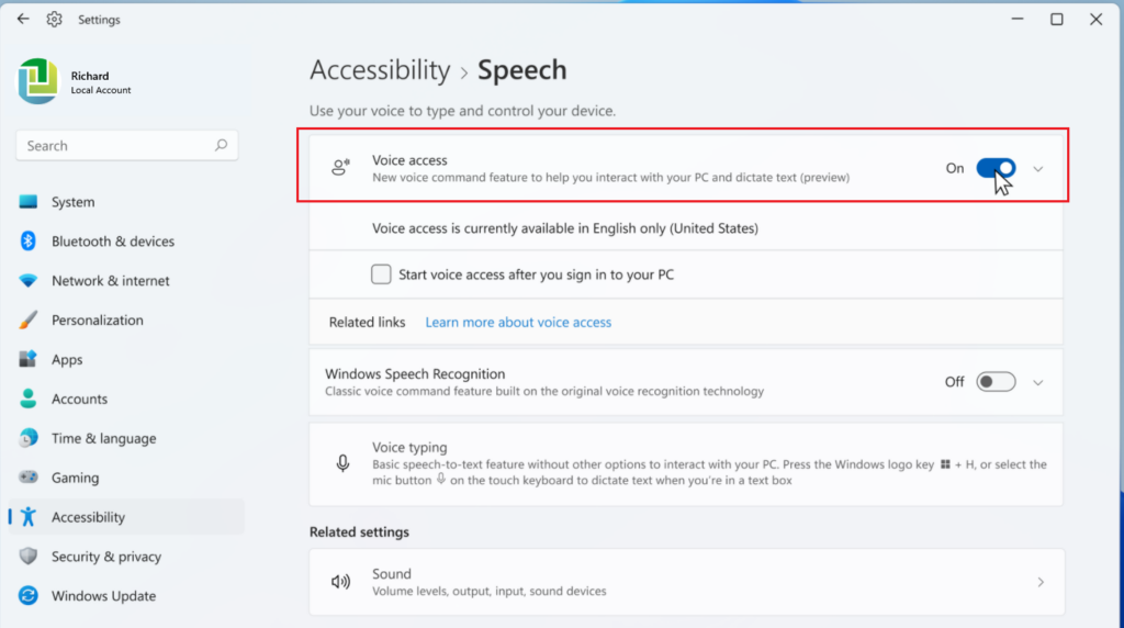 Windows 11 enables voice access