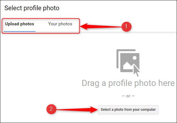 Select photo from computer to change Google profile photo