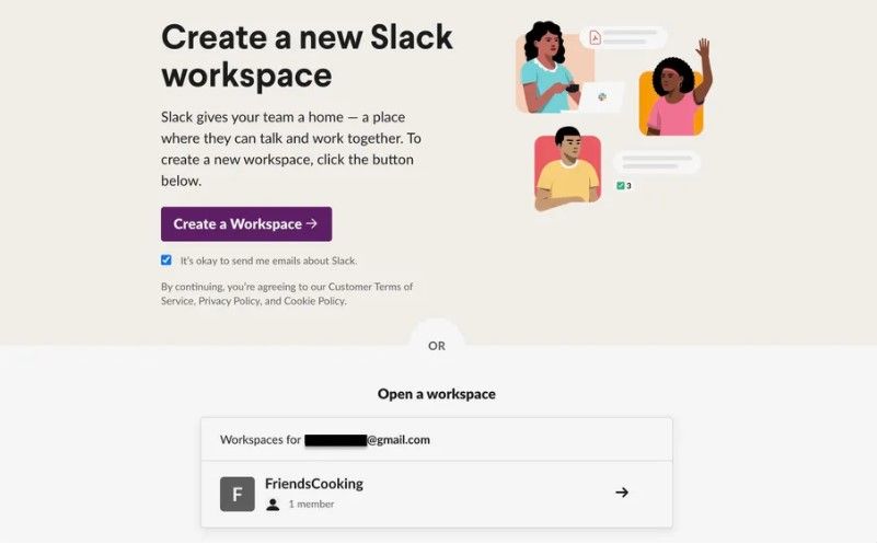 Create workspace in Slack.