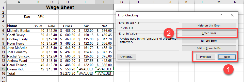 Track Excel errors.