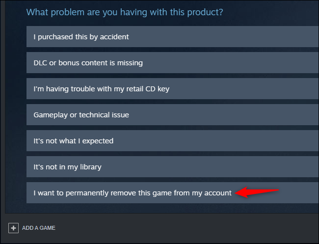Delete game from Steam library permanently.
