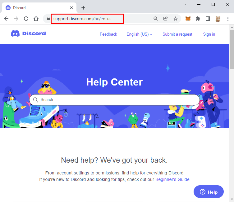 Official website to recover Discord account