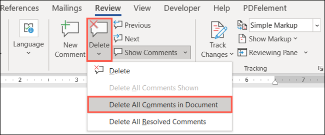 Delete all comments in Word.
