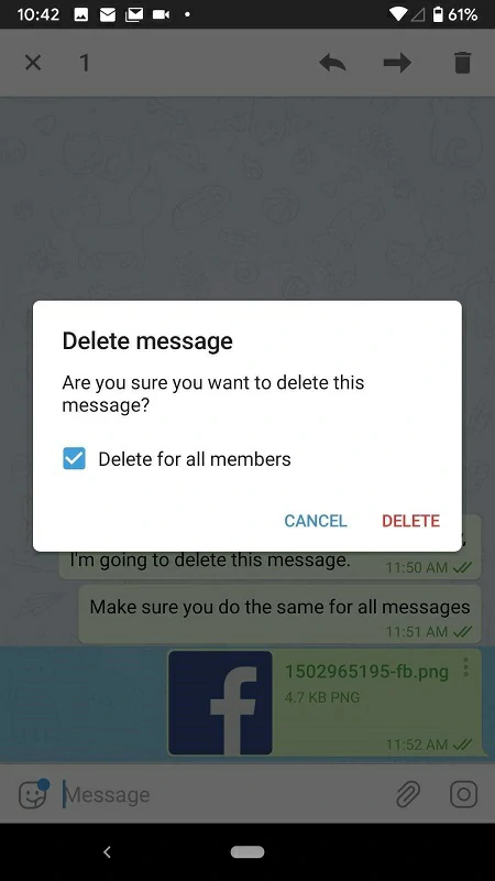 delete messages history Telegram 2