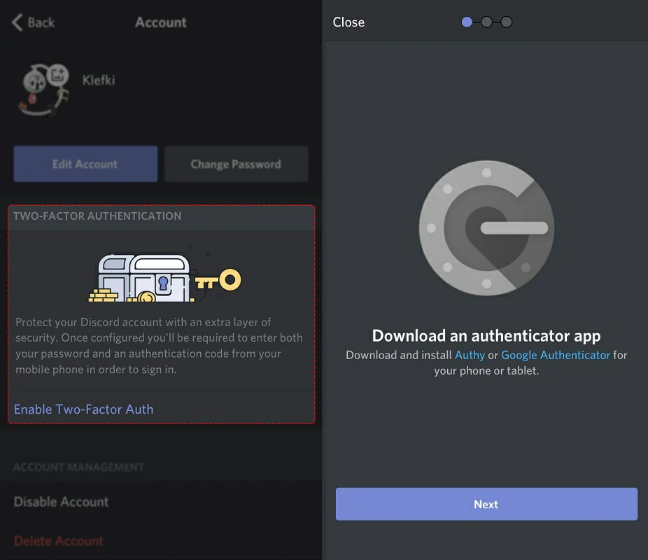 enable 2FA authentication Discord 2