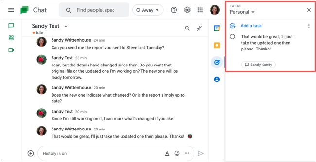 In this way we can Create personal tasks Google Chat