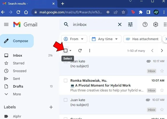 Gmail checkbox