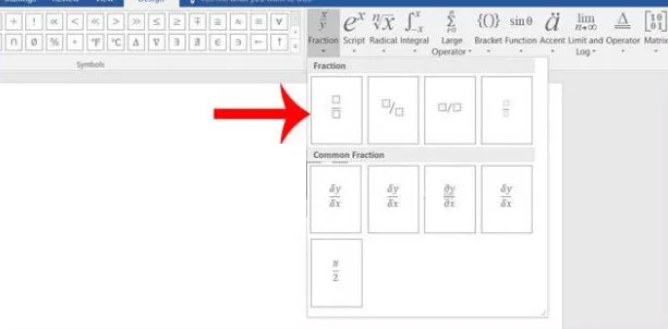 Write fractions in Microsoft Word.