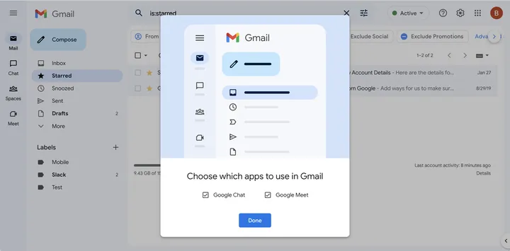 Change the side panels in the new view of Gmail.
