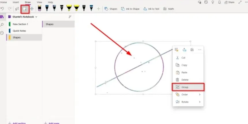Group shapes in OneNote