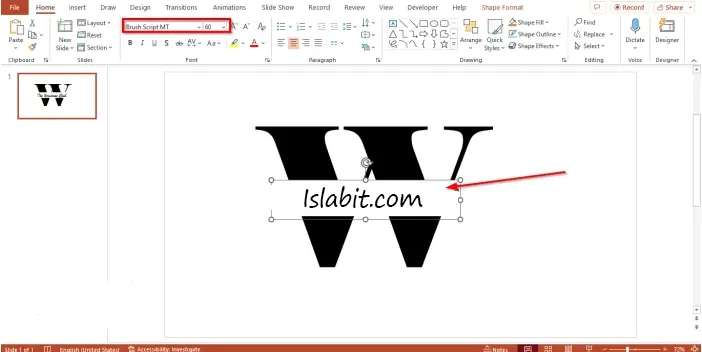 We remove the outline to be able to create a split letter design in PowerPoint