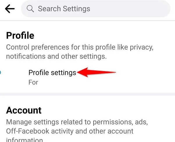 Facebook profile settings.