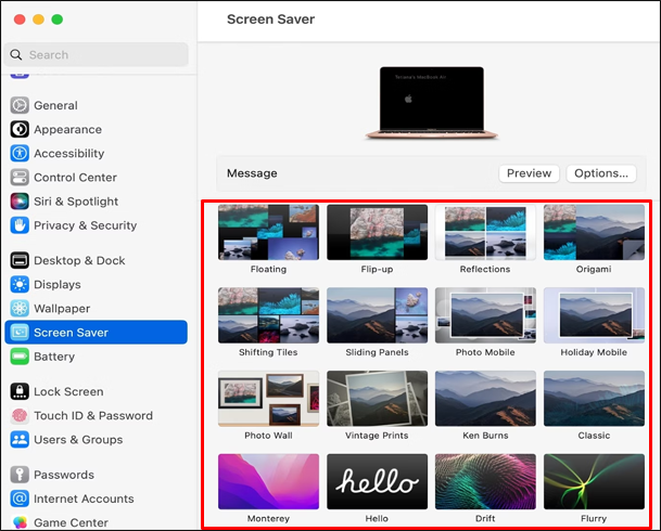 Choose screen saver on Mac