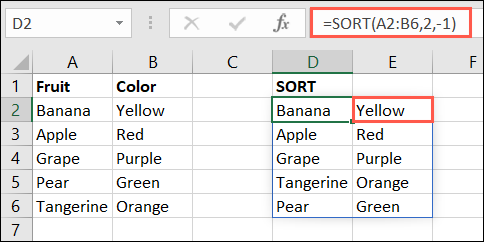 SORT function in Microsoft Excel