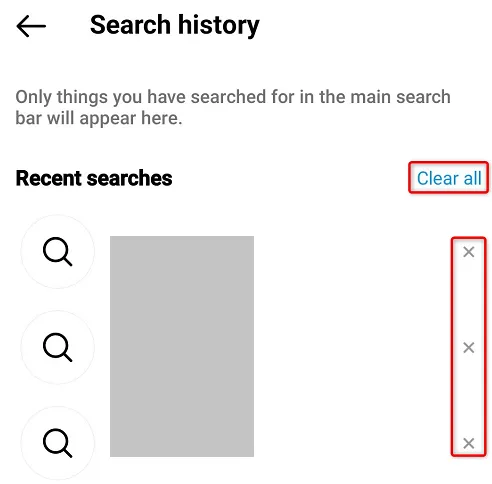 Clear Instagram searches.