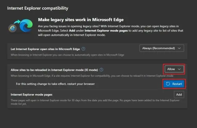 Restart Microsoft Edge.