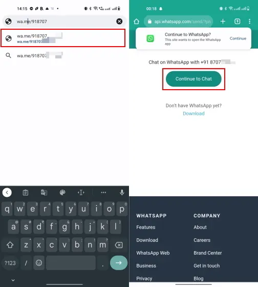 Using WhatsApp Link to text