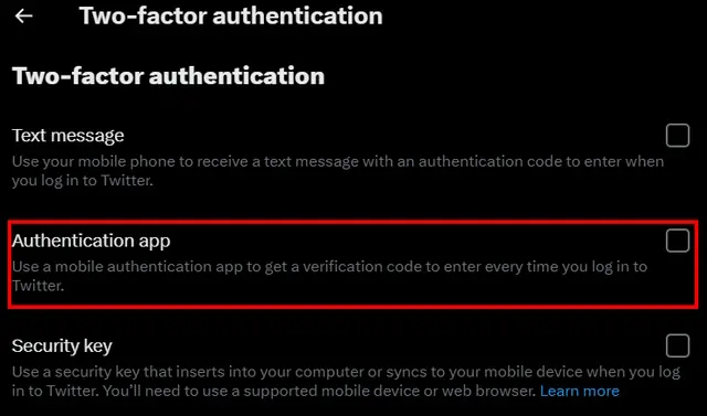 Twitter Use authenticator app.