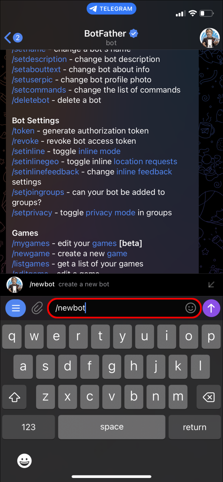 create telegram bot newbot