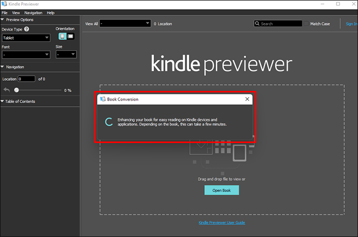 convert EPUB to AZW3 Kindle Previewer